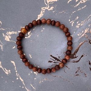 Gold Sandstone & Carnelian Handcrafted Gemstone Bracelet with Wood Accents